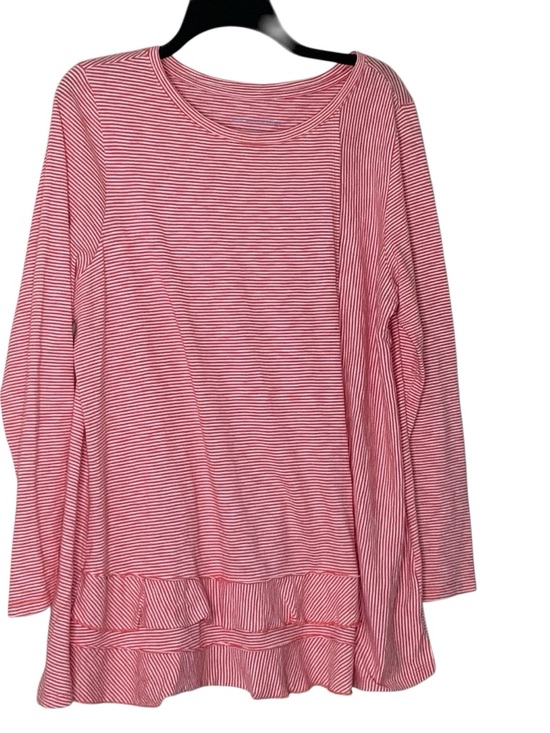 Soft Surroundings Tops - Soft Surroundings Pink Striped Long Sleeve Ruffle Hem Top